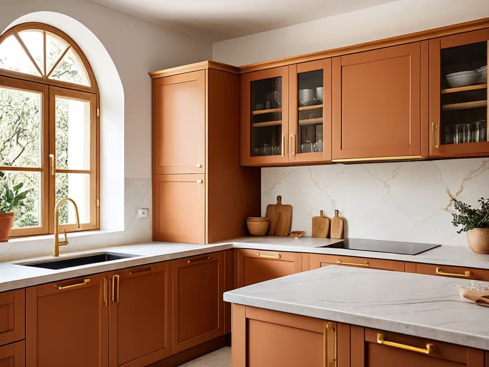 Cocina reformada con muebles de roble y encimera de piedra